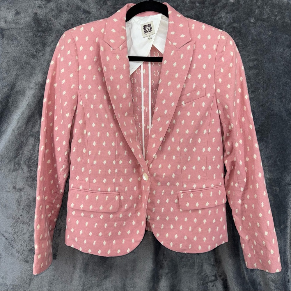 Anne Klein Pink & White Embroidered Clipped Jacquard Jacket Blazer Size 4